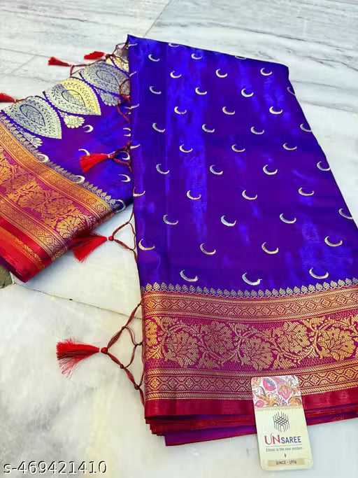 Chandrakon Chand Buti Satin Silk Embroidered Saree for Wedding and Parties