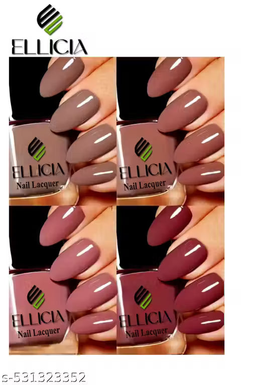 Ellicia Trendy Nail Paint Pack of 4 – Glossy, Long-Lasting & Chip-Free | Nail Polish Set