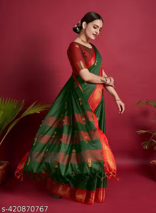 Traditional Design Paithani Sico Silk Saree with running blouse piece