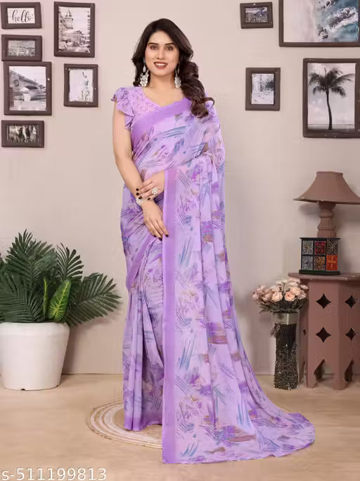 Best & Trendy Printed Georgette Saree with Blouse