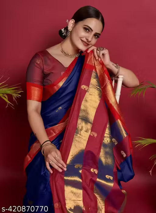 Traditional Design Paithani Sico Silk Saree with running blouse piece