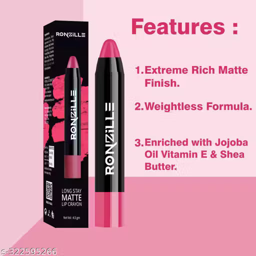 RONZILLE Matte Long Lasting Lip Crayon Lipstick (Set Of 3 / 13.5g)
