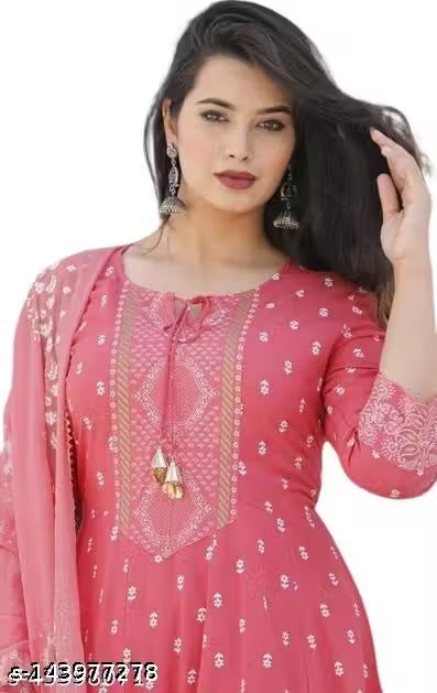 Women's Rayon Kurti With Dupatta And Bottom wear 3 Piece Set
