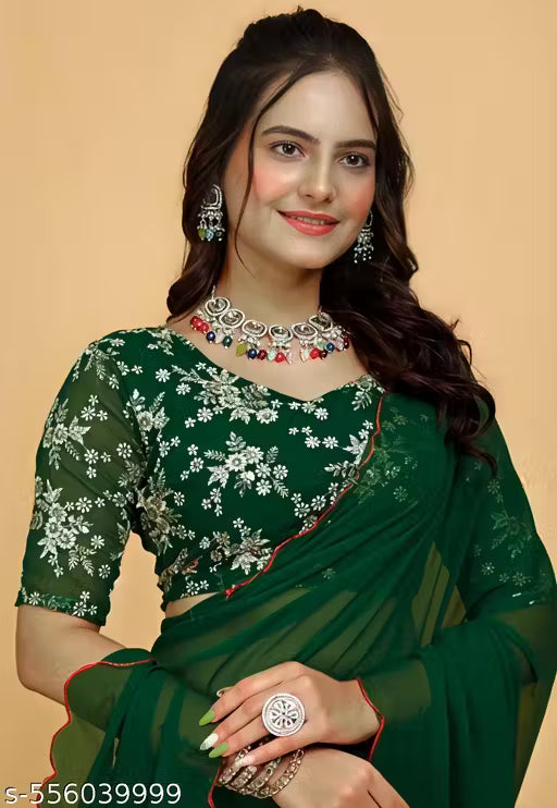Premium Georgette Saree with Floral Print and Embroidery