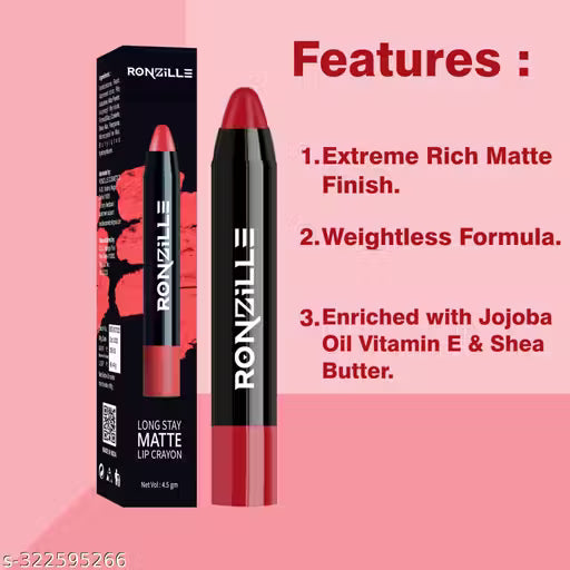 RONZILLE Matte Long Lasting Lip Crayon Lipstick (Set Of 3 / 13.5g)