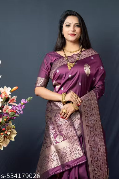 Women's Kanchipuram Pure Silk Saree with Zari-perpule