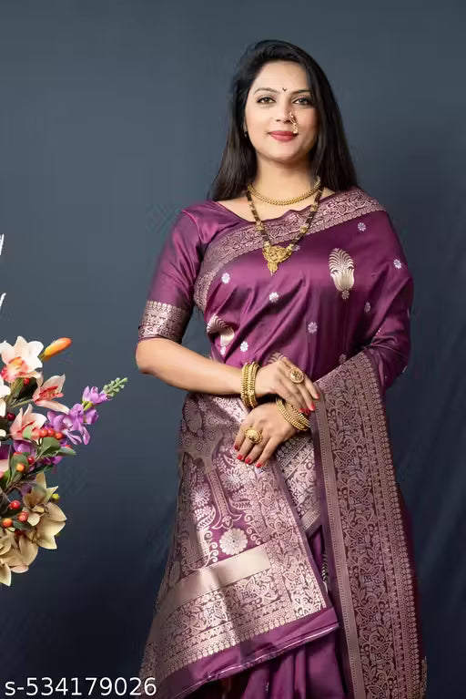 Women's Kanchipuram Pure Silk Saree with Zari-perpule