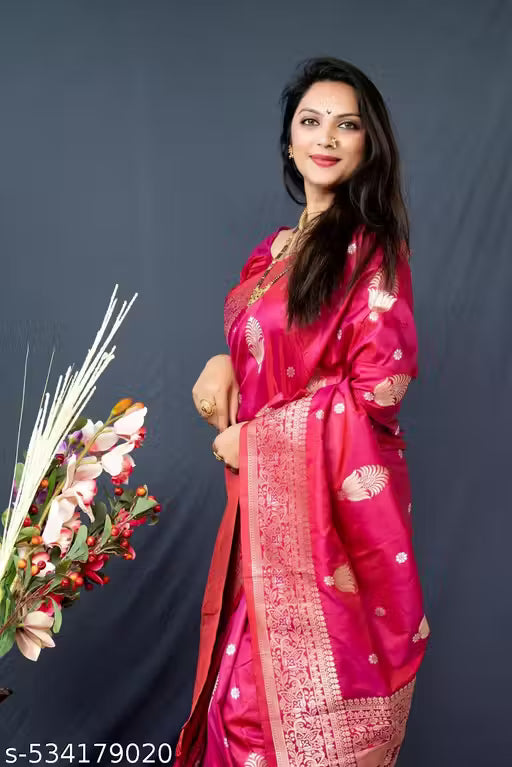 Women's Kanchipuram Pure Silk Saree with Zari-Pink
