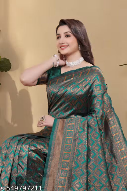 Traditional Banarasi Silk Blend Saree with Blouse for Women
