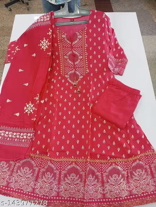 Women's Rayon Kurti With Dupatta And Bottom wear 3 Piece Set