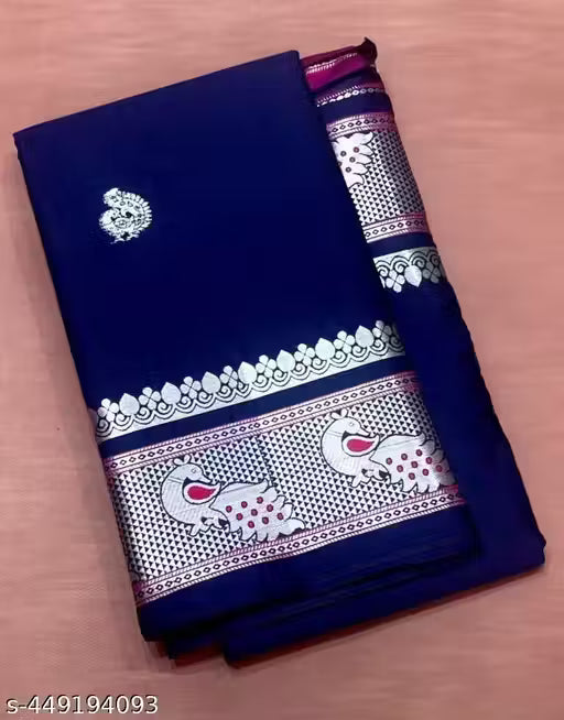 pethani soft Silk Saree With Blouse Piece Style Saree (Nevy Blue)