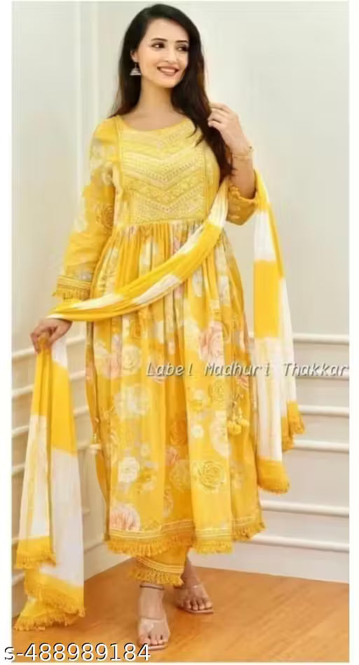 Rayon Embroidered Kurti with Pant and Dupatta Set