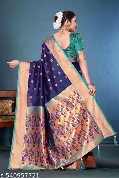 TRENDING PAITHANI RICH PALLU SILK SAREE WITH BLOUSE(BLUE)