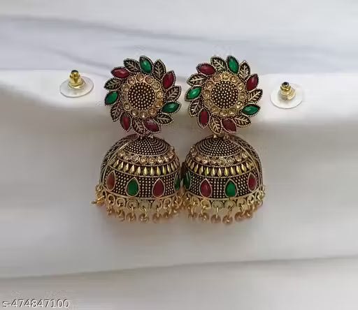 Traditional Ethnic Fancy Stylish Pearl Oxidised Jhumka Jhumki Earrings for Girls and Women