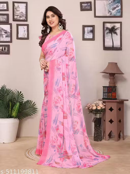 Trendy Printed Saree with Blouse