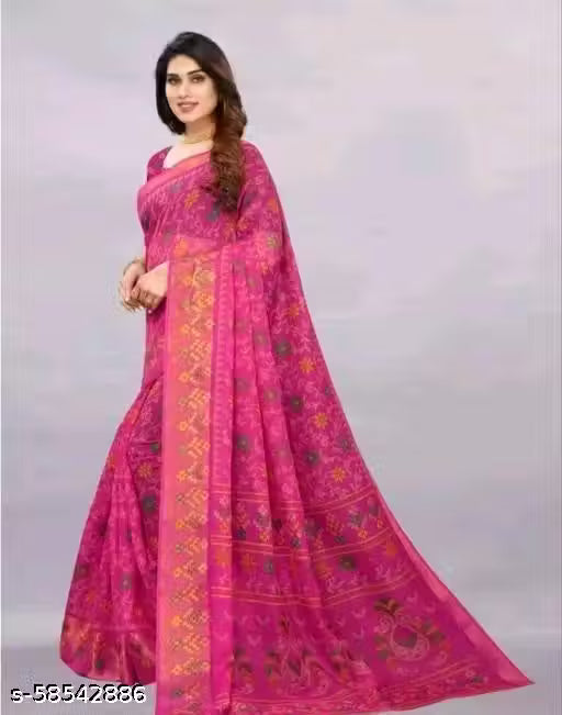Pink Brasso Cotton Blend Saree with Blouse