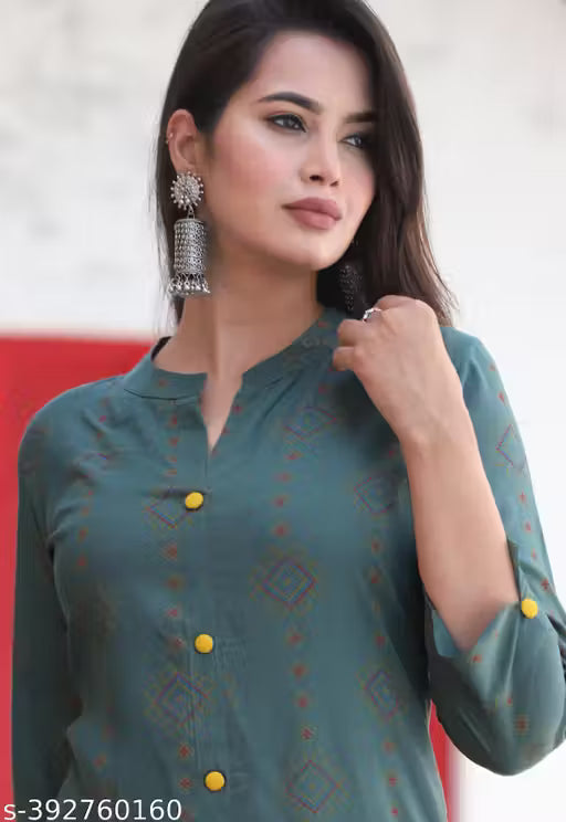 Woman And Girls Rayon Fabric Printed Kurti With Palszo Set