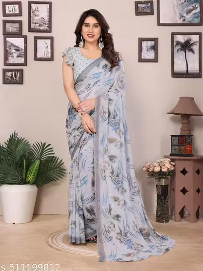 Premium Quality Printed Georgette Saree with Blouse