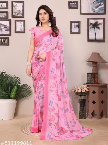 Trendy Printed Saree with Blouse