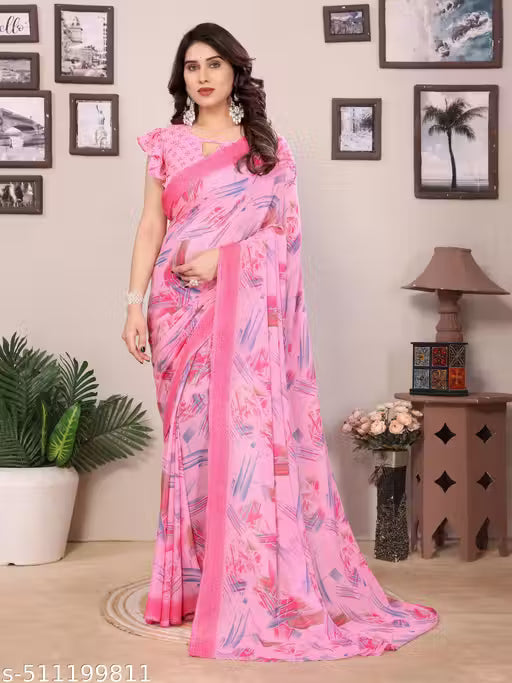 Trendy Printed Saree with Blouse