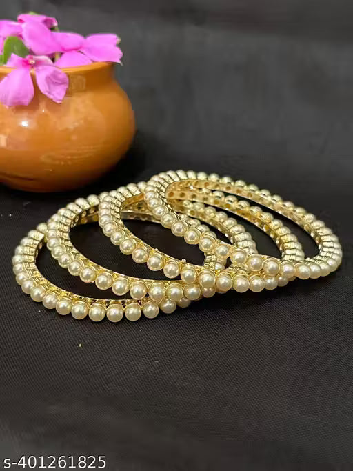 PEARLS WORK 4PCS GOLD PLATED BANGLES SETS
