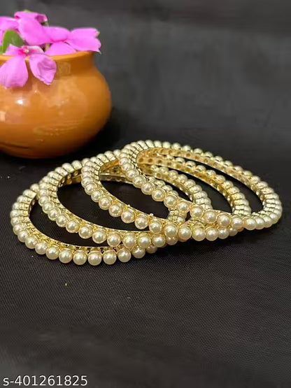 PEARLS WORK 4PCS GOLD PLATED BANGLES SETS