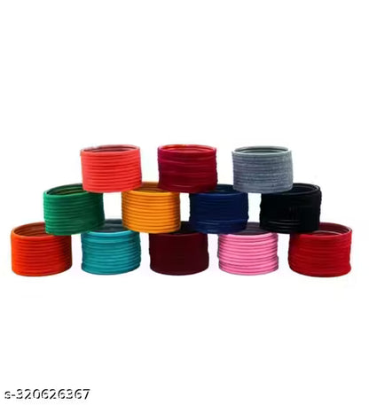 Non-Precious Metal Base Metal with Velvet worked Glossy Finished Bangle Set For Women and Girls, (MultiColour), Pack Of 144 Bangle Set