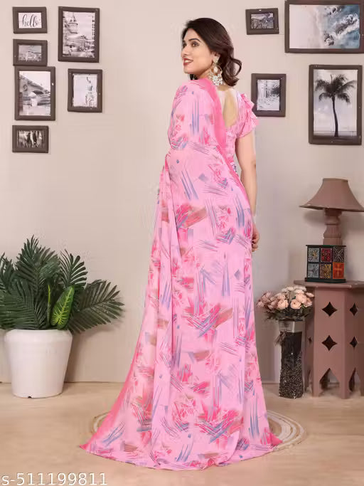 Trendy Printed Saree with Blouse