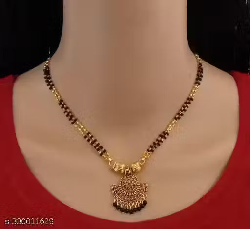 PERITWINKLE Ethenic Oxidised Gold Pendant Black Mani/Beads Twine Braid Short Mangalsutra for Women (Size : 18 Inch)