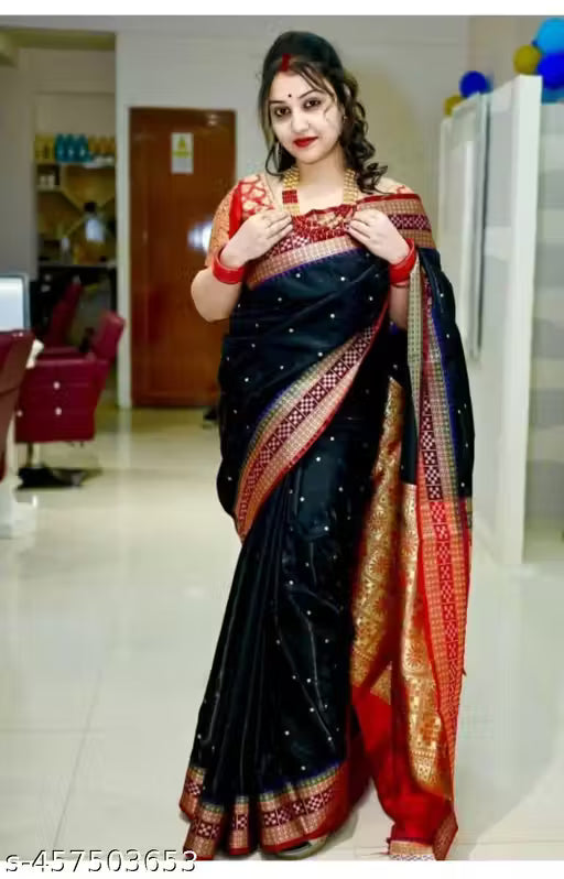 Black Sambalpuri Silk Saree with Red Border