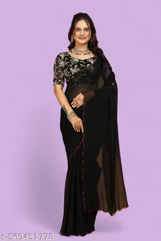 Georgette Saree for Women with Heavy Embroidered Blouse