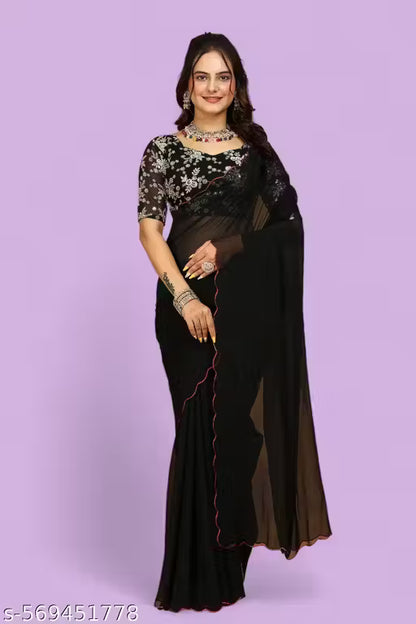 Georgette Saree for Women with Heavy Embroidered Blouse