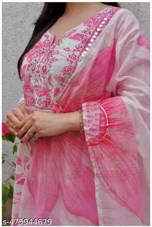 Rayon Embroidered Kurti with Pant and Dupatta Set