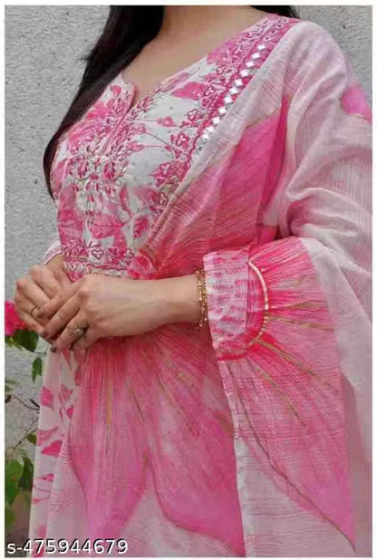 Rayon Embroidered Kurti with Pant and Dupatta Set