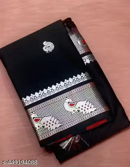Pethani soft Silk Saree With Blouse Piece Style Saree (Black)