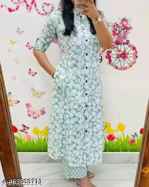 Rayon Long Nayra Cut Kurta And Plazo Settraditional
