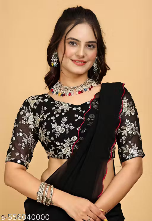 Trending Saree with Floral Print and Embroidery