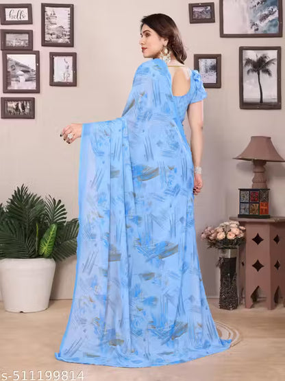 Trendy Printed Georgette Saree with Blouse