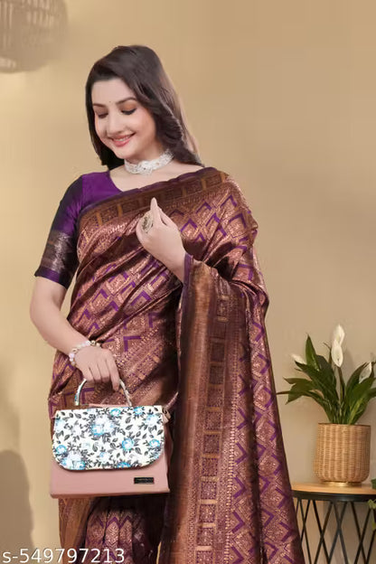 Graceful Banarasi Silk Blend Saree with Blouse for Women – Wedding & Party Outfit