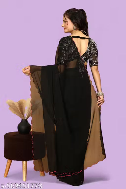 Georgette Saree for Women with Heavy Embroidered Blouse