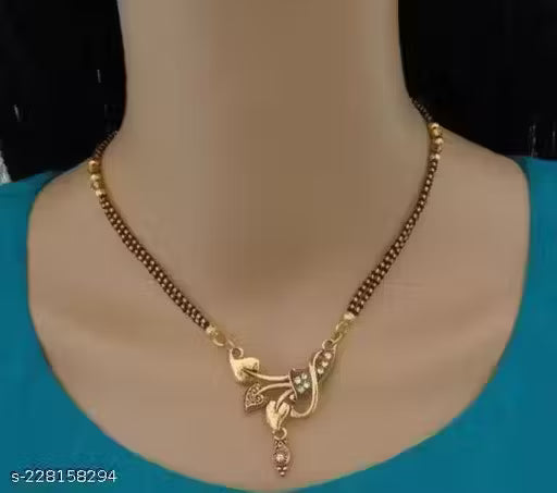 Parthi Ethenic Gold Tanmaniya Pendant Black Mani/Beads Twine Braid Short Mangalsutra for Women (Size : 18 Inch)