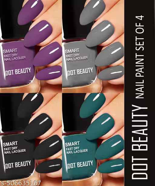 Dot Beauty Quick Dry Long Lasting Nail Polish Pack of 4 Multicolor Combo