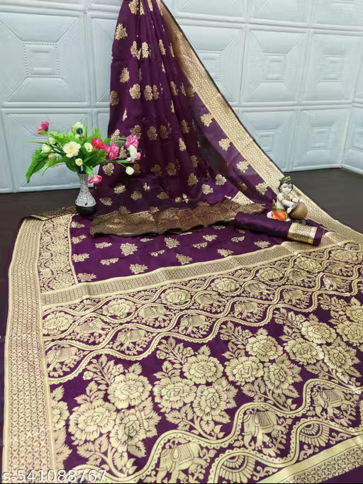 Soft Banarasi Silk Saree with Blouse-purple