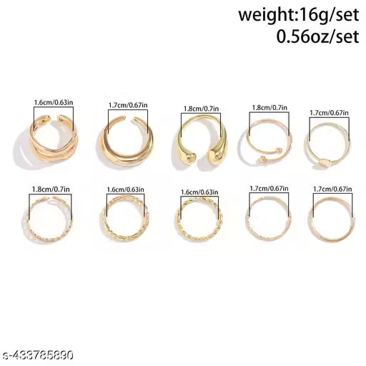 Jewels Galaxy Latest Style Gold Plated Set of 10 Midi Finger Rings