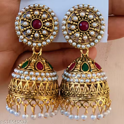 Pearl Alloy Jhumki Earring, Goled and Silver Jhumki Earring ( Combo of 4 )