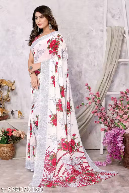 Trendy Printed Georgette Saree with Blouse Material