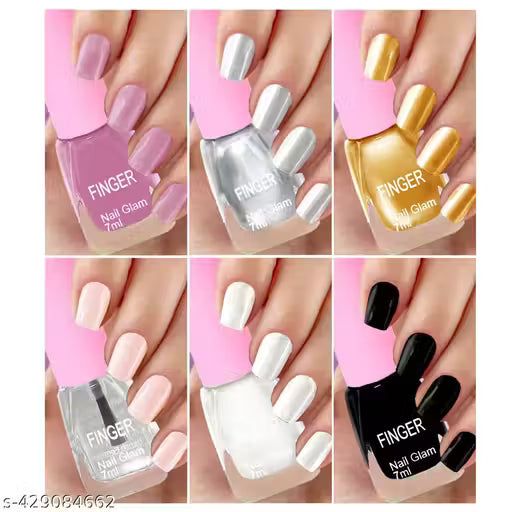 Finger nail polish 6 pcs combo (4 Matte and 2 metallic)