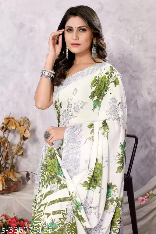 Daily use Trendy Printed Georgette Saree with Blouse Material