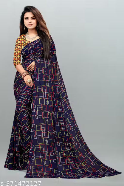 Bollywood Style Floral Printed Saree For Women with Unstitch Blouse Piece