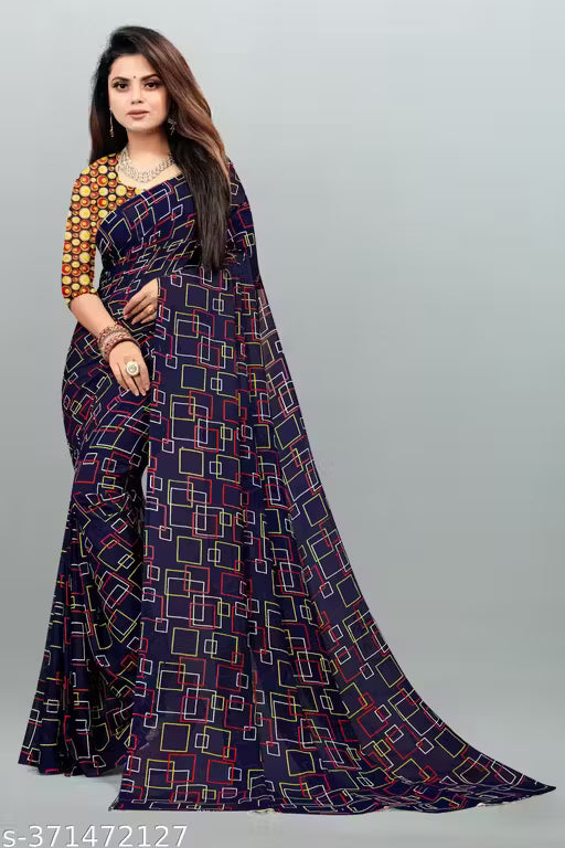 Bollywood Style Floral Printed Saree For Women with Unstitch Blouse Piece
